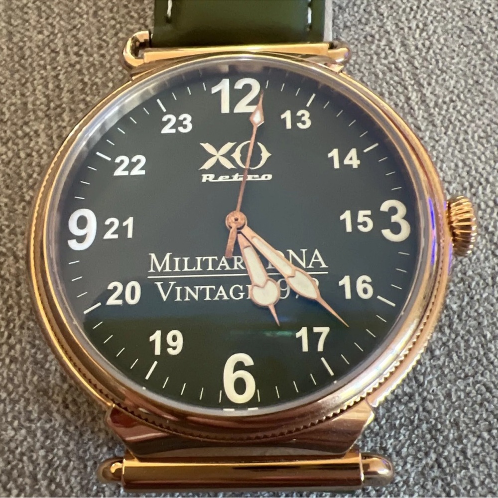 XO Retro F4 Phantom 1972 Air Force Military DNA Mens Watch Rose Gold 46mm Green